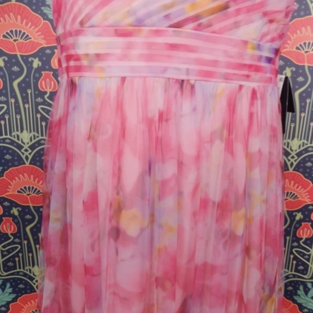Adrianna Papell Pink Sweetpea Off The Shoulder Tulle Gown Formal Dress Nwt 12 - Picture 7 of 9